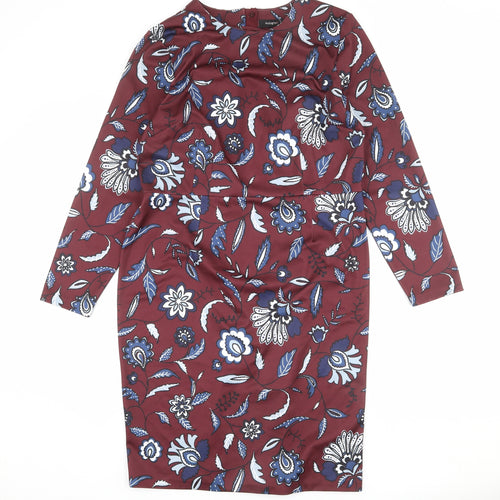 Autograph Womens Red Floral Polyester Sheath Size 16 Round Neck Zip