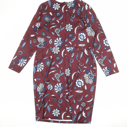 Autograph Womens Red Floral Polyester Sheath Size 16 Round Neck Zip