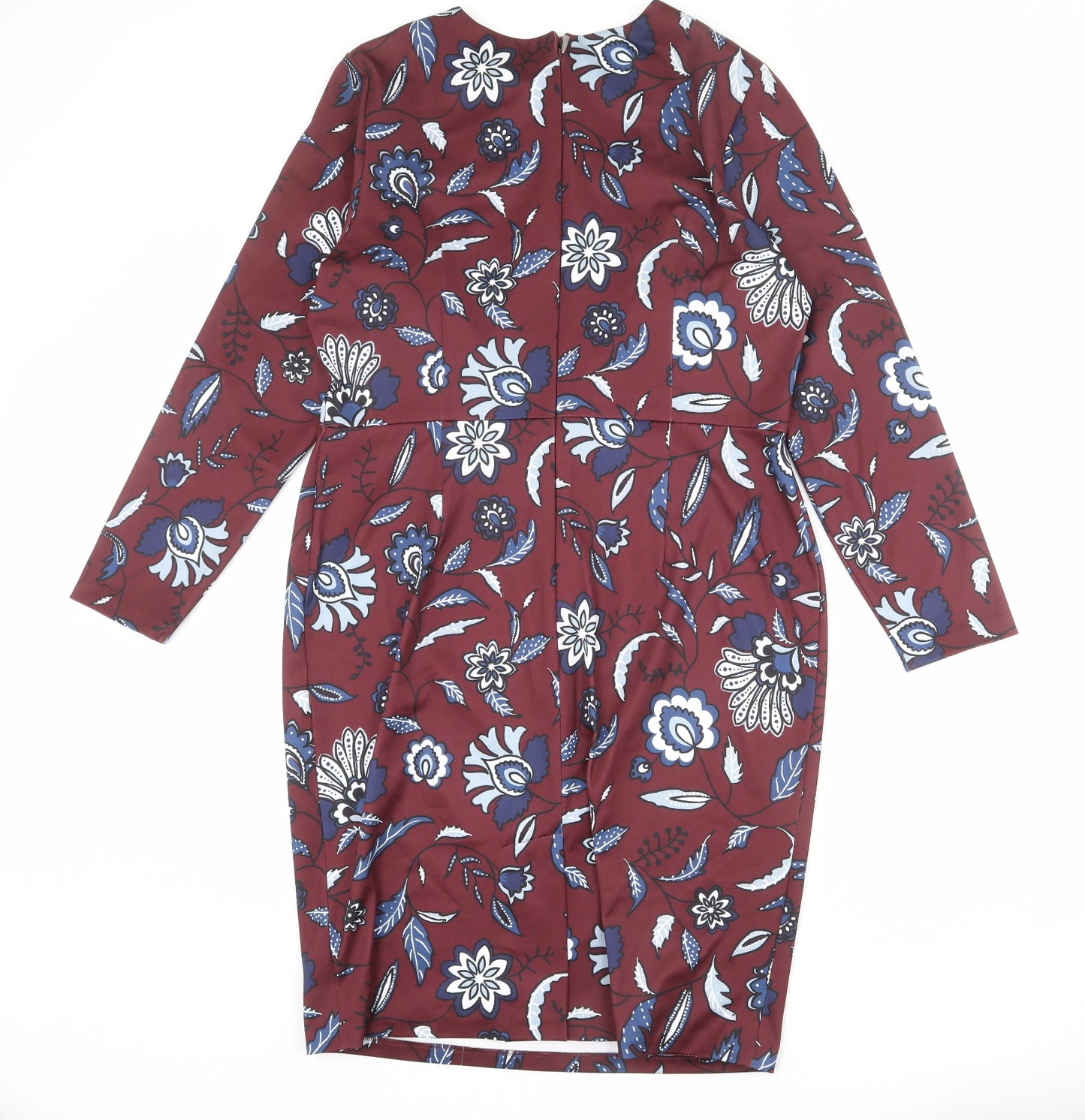 Autograph Womens Red Floral Polyester Sheath Size 16 Round Neck Zip