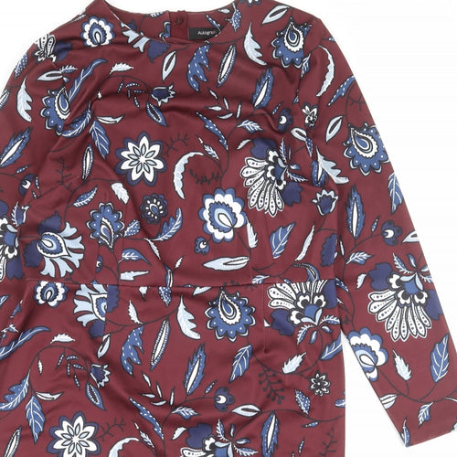 Autograph Womens Red Floral Polyester Sheath Size 16 Round Neck Zip