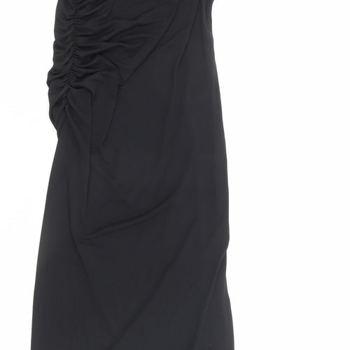 Zara Womens Black Striped Polyester Maxi Size S Cowl Neck Pullover - Ruched Detail