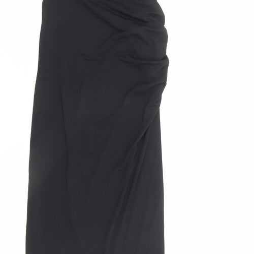 Zara Womens Black Striped Polyester Maxi Size S Cowl Neck Pullover - Ruched Detail
