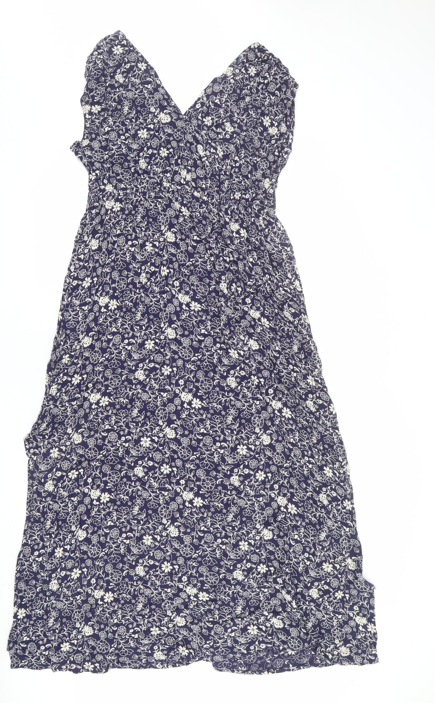Marks and Spencer Womens Black Floral Viscose Maxi Size 14 V-Neck Pullover - Lace Detail