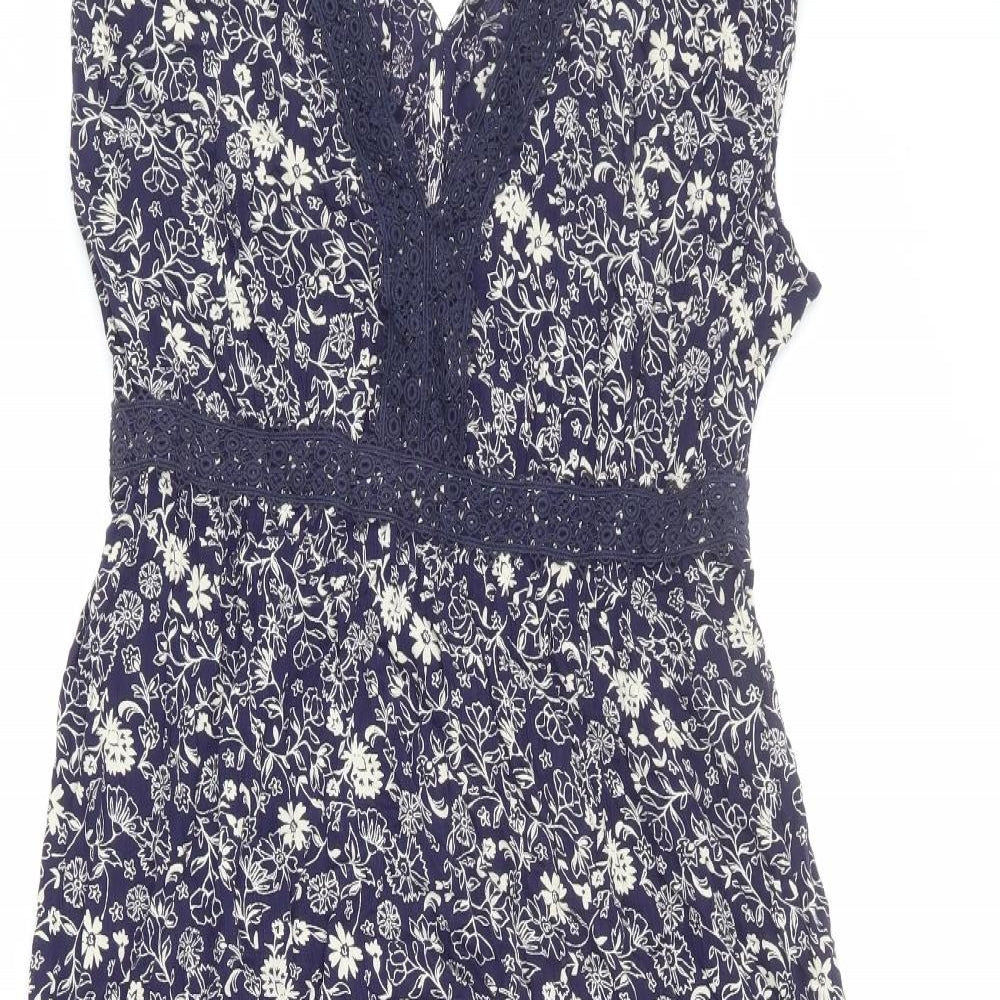 Marks and Spencer Womens Black Floral Viscose Maxi Size 14 V-Neck Pullover - Lace Detail