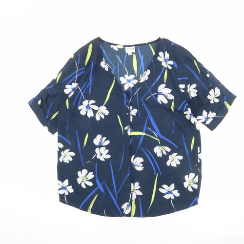Jaqueline de Yong Womens Blue Floral Polyester Basic Blouse Size 8 Henley - Paint Flick Effect