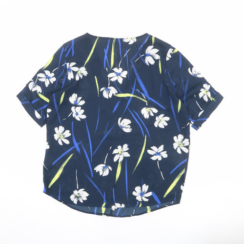 Jaqueline de Yong Womens Blue Floral Polyester Basic Blouse Size 8 Henley - Paint Flick Effect