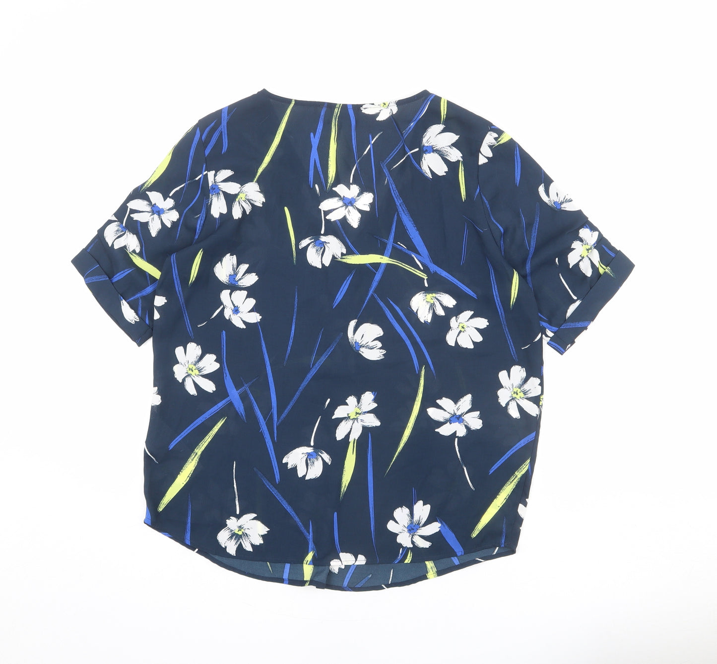 Jaqueline de Yong Womens Blue Floral Polyester Basic Blouse Size 8 Henley - Paint Flick Effect