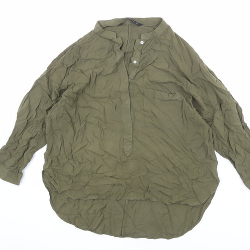 Zara Womens Green Polyester Basic Blouse Size M Henley