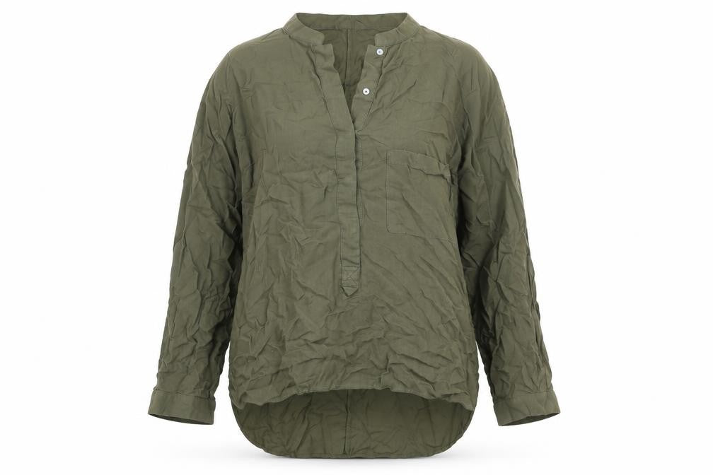 Front view of Zara women’s green polyester basic blouse, size M, henley