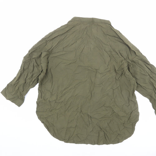 Zara Womens Green Polyester Basic Blouse Size M Henley