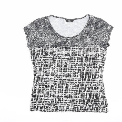 Marks and Spencer Womens Black Geometric Viscose Basic T-Shirt Size 14 Round Neck - Patchwork