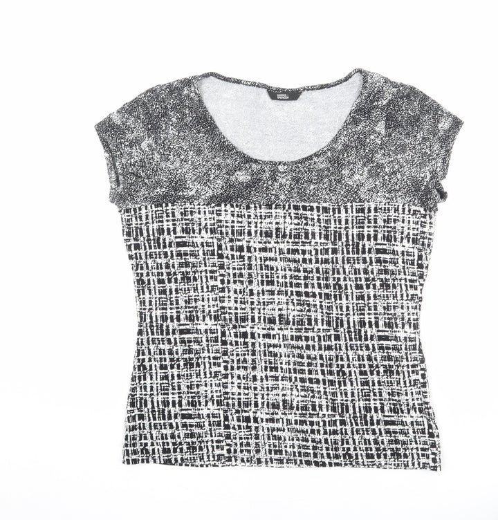 Marks and Spencer Womens Black Geometric Viscose Basic T-Shirt Size 14 Round Neck - Patchwork