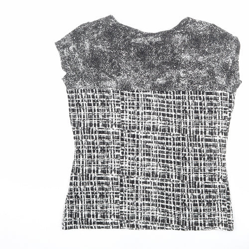 Marks and Spencer Womens Black Geometric Viscose Basic T-Shirt Size 14 Round Neck - Patchwork