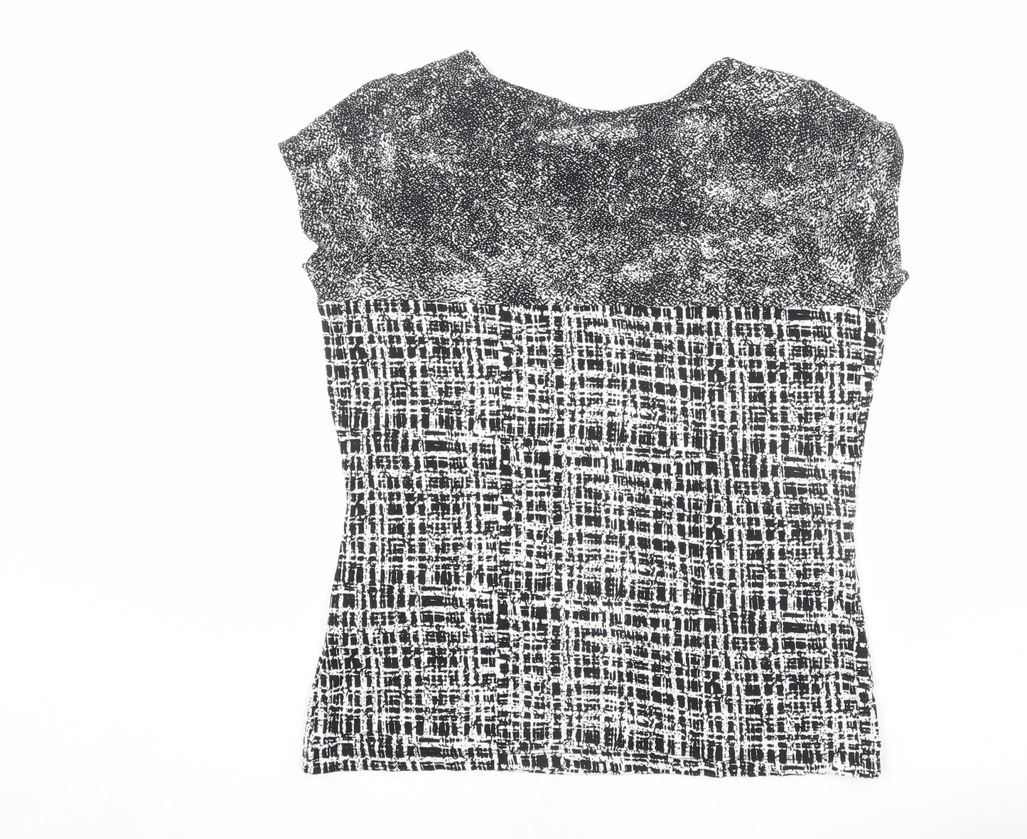 Marks and Spencer Womens Black Geometric Viscose Basic T-Shirt Size 14 Round Neck - Patchwork