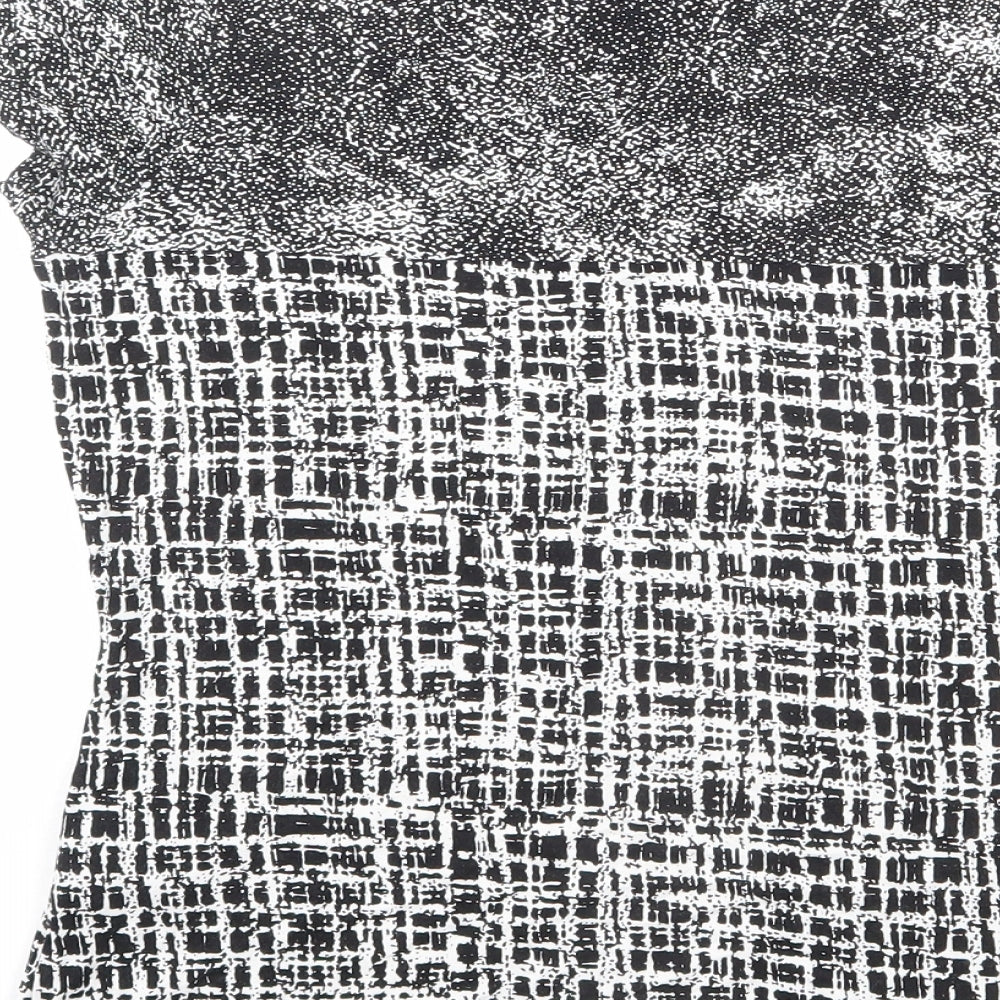 Marks and Spencer Womens Black Geometric Viscose Basic T-Shirt Size 14 Round Neck - Patchwork