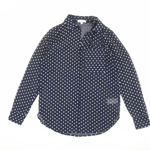Warehouse Womens Blue Geometric Polyester Basic Button-Up Size 6 Collared