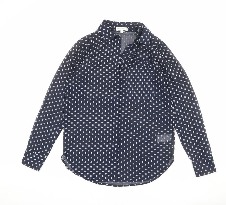 Warehouse Womens Blue Geometric Polyester Basic Button-Up Size 6 Collared