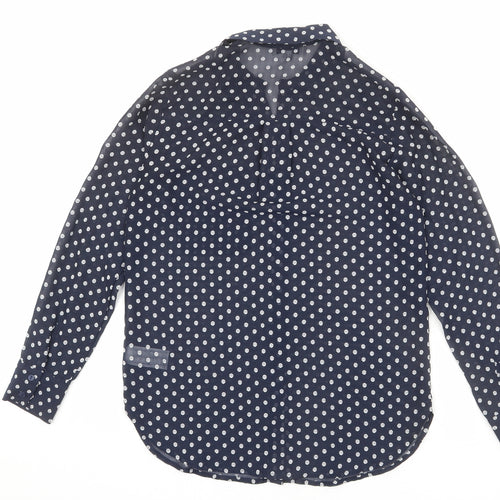 Warehouse Womens Blue Geometric Polyester Basic Button-Up Size 6 Collared