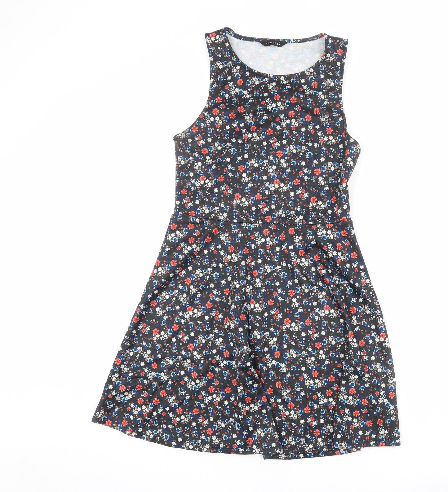 New Look Womens Multicoloured Floral Polyester Skater Dress Size 10 Round Neck Pullover