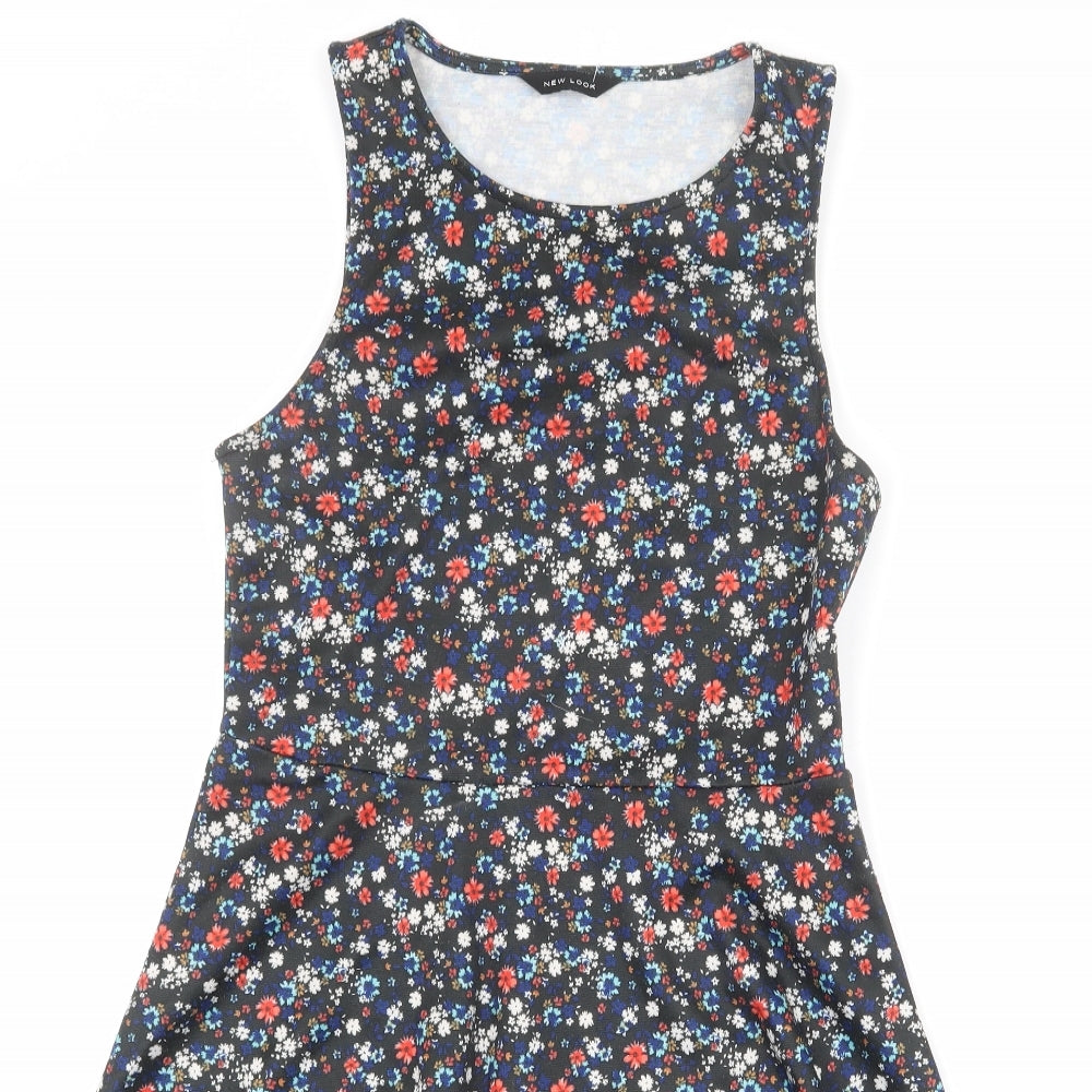 New Look Womens Multicoloured Floral Polyester Skater Dress Size 10 Round Neck Pullover