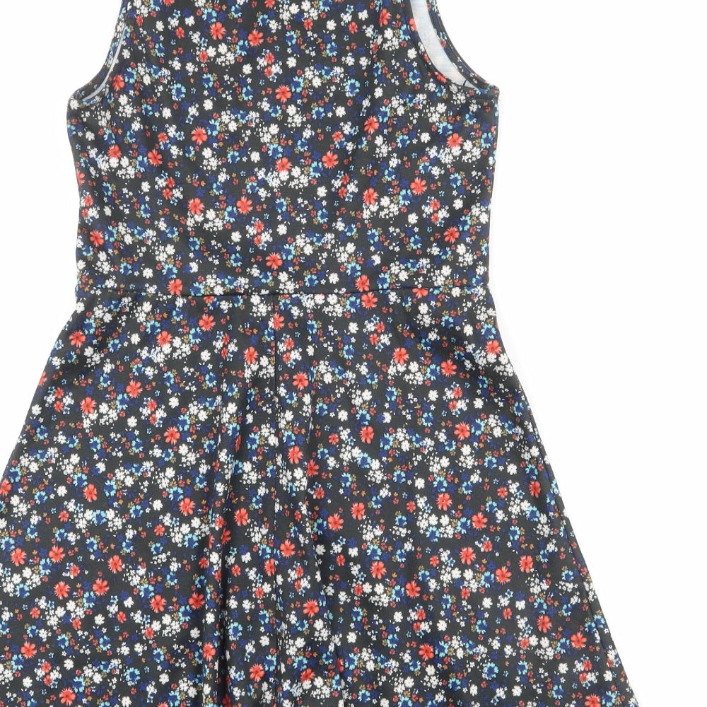 New Look Womens Multicoloured Floral Polyester Skater Dress Size 10 Round Neck Pullover