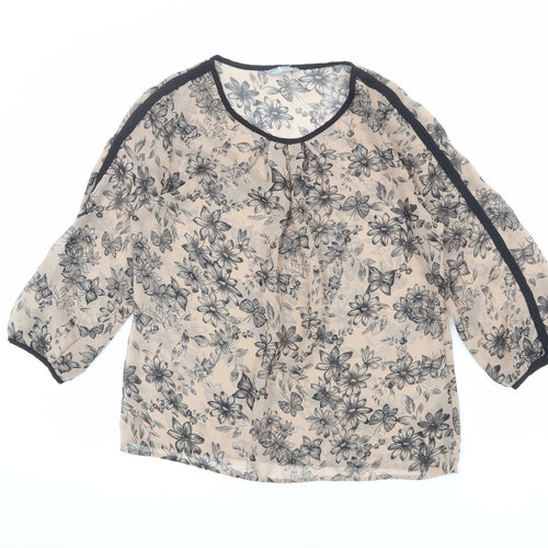 Marks and Spencer Womens Brown Floral Polyester Basic Blouse Size 8 Round Neck