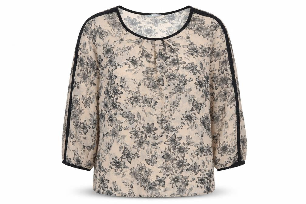 Front view of Marks & Spencer women’s brown floral polyester basic blouse, size UK 8, round neck