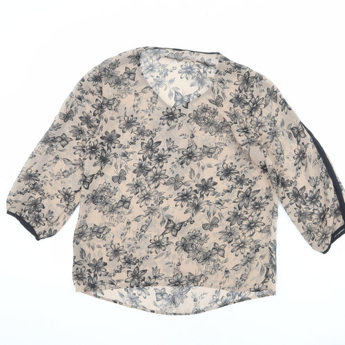 Marks and Spencer Womens Brown Floral Polyester Basic Blouse Size 8 Round Neck