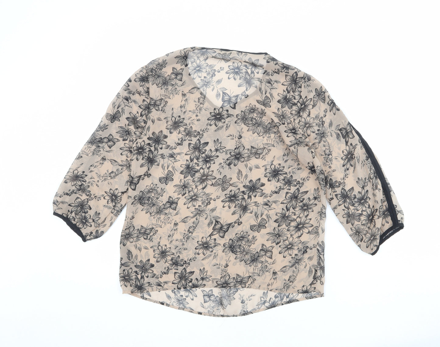 Marks and Spencer Womens Brown Floral Polyester Basic Blouse Size 8 Round Neck