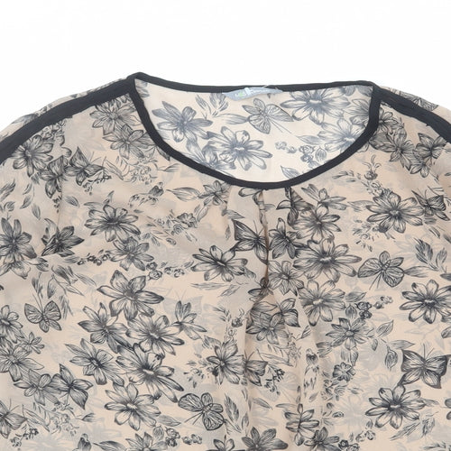 Marks and Spencer Womens Brown Floral Polyester Basic Blouse Size 8 Round Neck