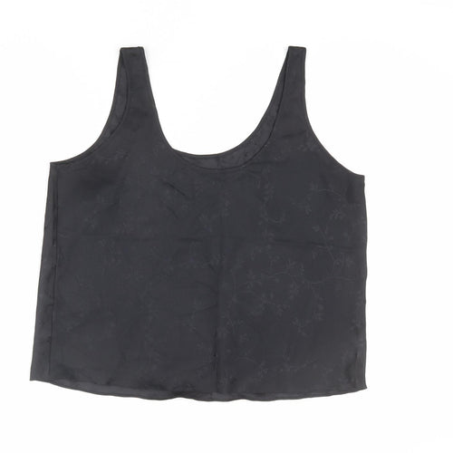 St Michael Womens Black Geometric Polyester Basic T-Shirt Size 16 Scoop Neck - Leaf Print