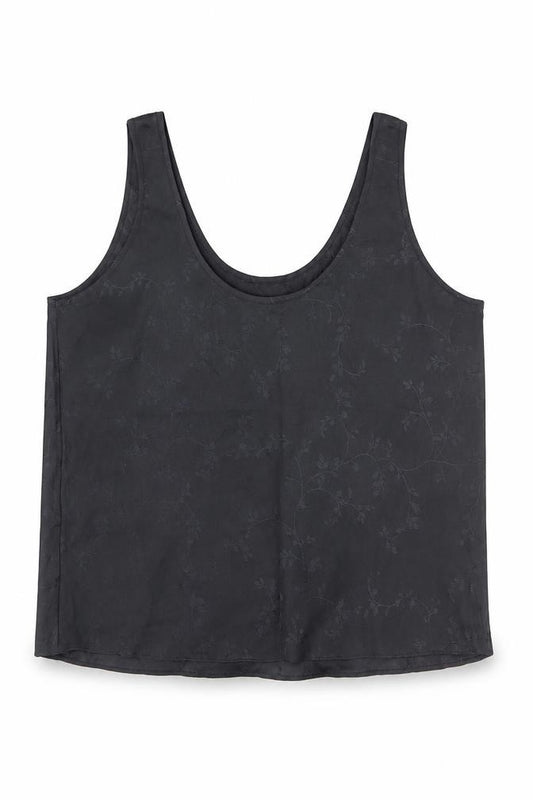 Front view of St Michael women’s black geometric polyester basic t-shirt, size UK 16, scoop neck - leaf print