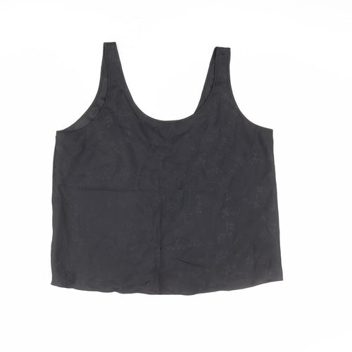 St Michael Womens Black Geometric Polyester Basic T-Shirt Size 16 Scoop Neck - Leaf Print