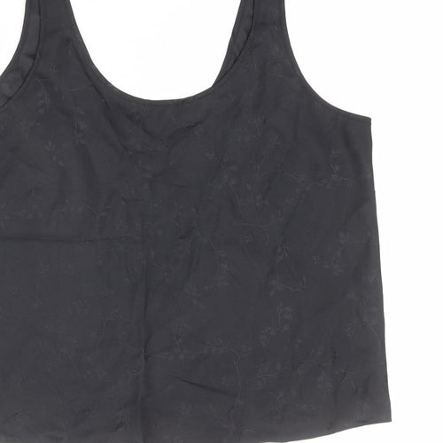 St Michael Womens Black Geometric Polyester Basic T-Shirt Size 16 Scoop Neck - Leaf Print