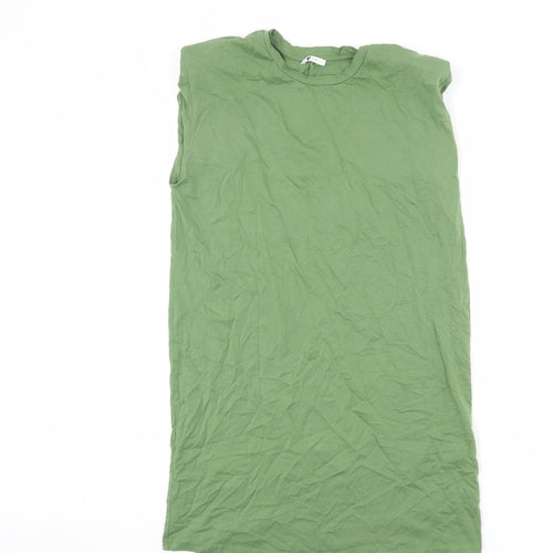 Very Womens Green Cotton T-Shirt Dress Size 10 Round Neck Pullover - Shoulder Pads