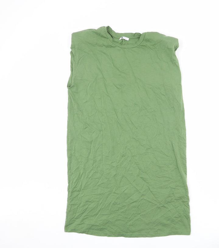 Very Womens Green Cotton T-Shirt Dress Size 10 Round Neck Pullover - Shoulder Pads