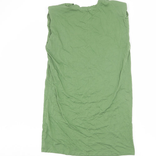 Very Womens Green Cotton T-Shirt Dress Size 10 Round Neck Pullover - Shoulder Pads