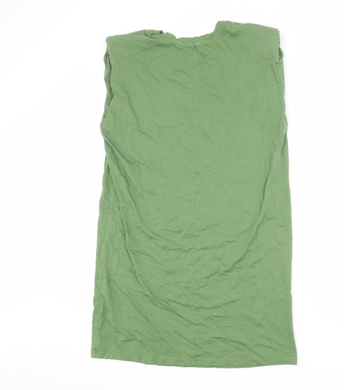Very Womens Green Cotton T-Shirt Dress Size 10 Round Neck Pullover - Shoulder Pads