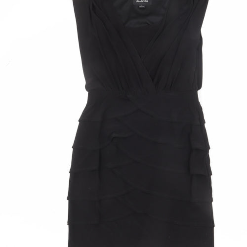 Scarlett Nite Womens Black Polyester Sheath Size 8 Scoop Neck Zip - Tiered, Ruffles