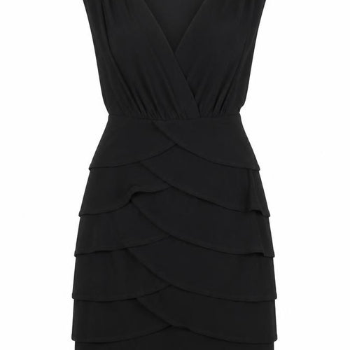 Scarlett Nite Womens Black Polyester Sheath Size 8 Scoop Neck Zip - Tiered, Ruffles