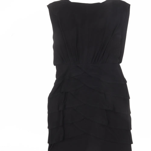 Scarlett Nite Womens Black Polyester Sheath Size 8 Scoop Neck Zip - Tiered, Ruffles