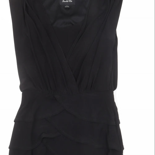 Scarlett Nite Womens Black Polyester Sheath Size 8 Scoop Neck Zip - Tiered, Ruffles