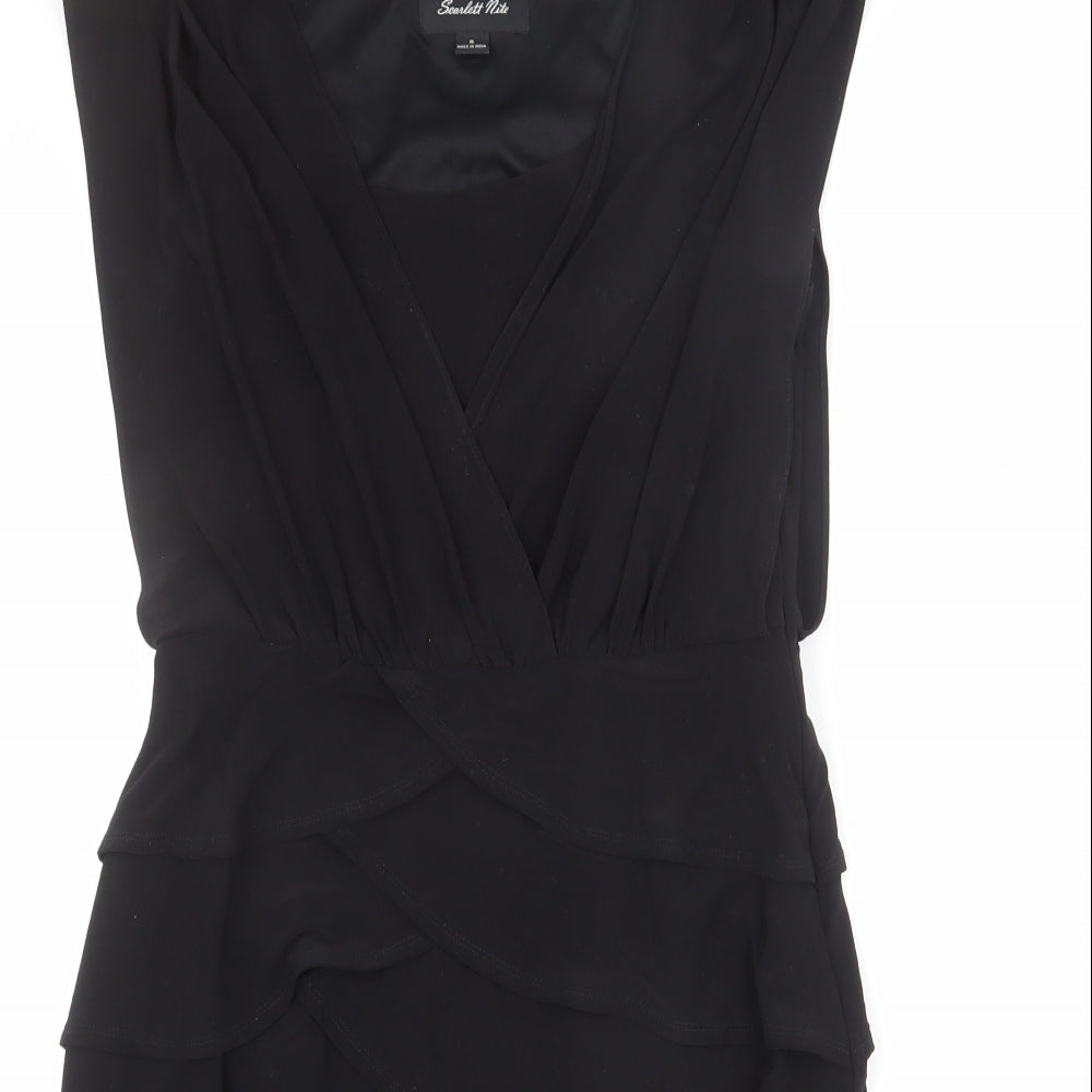 Scarlett Nite Womens Black Polyester Sheath Size 8 Scoop Neck Zip - Tiered, Ruffles