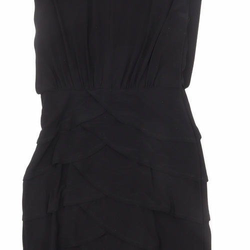 Scarlett Nite Womens Black Polyester Sheath Size 8 Scoop Neck Zip - Tiered, Ruffles