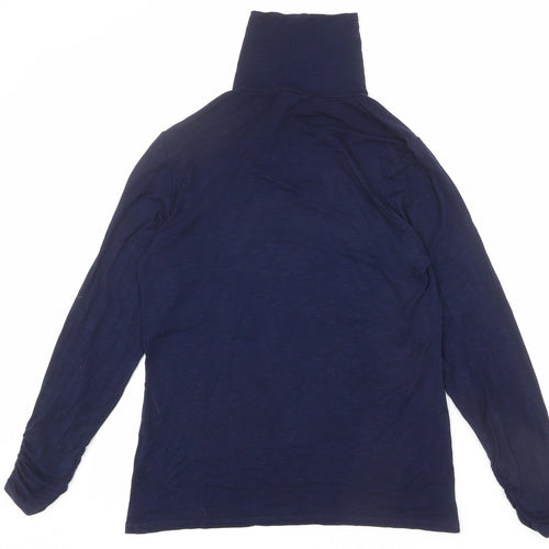 Marble Womens Blue Viscose Basic T-Shirt Size 10 High Neck - Button Detail