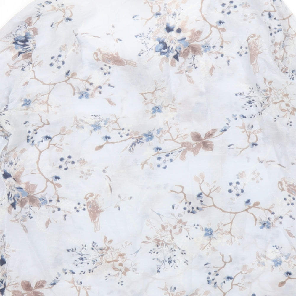 Indigo Womens Blue Floral Cotton Basic Blouse Size 14 Boat Neck