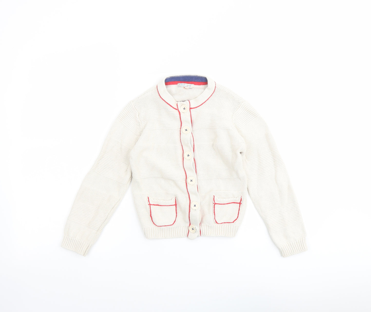 Indigo Girls Beige Crew Neck Cotton Cardigan Jumper Size 6-7 Years Button