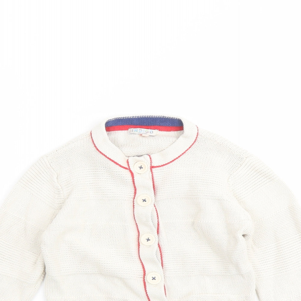 Indigo Girls Beige Crew Neck Cotton Cardigan Jumper Size 6-7 Years Button