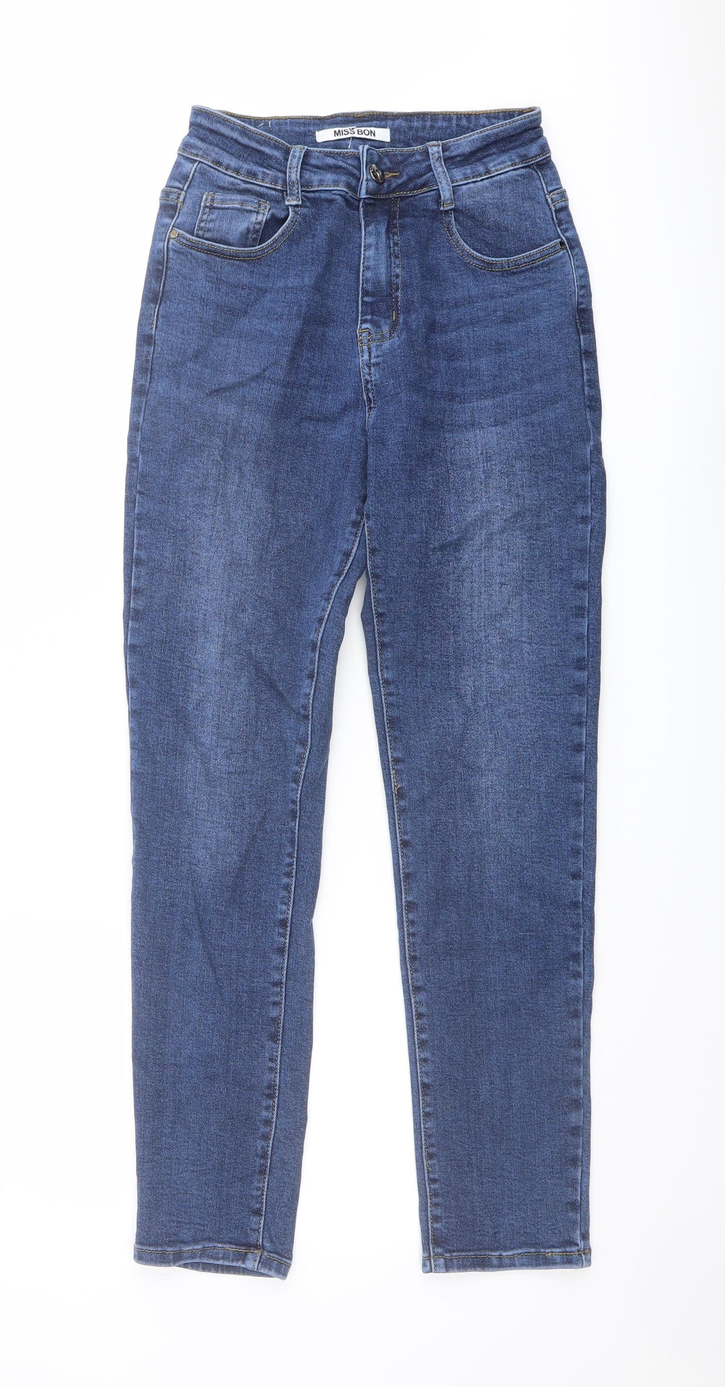 Miss Bon Womens Blue Cotton Mom Jeans Size 6 L27 in Regular Button