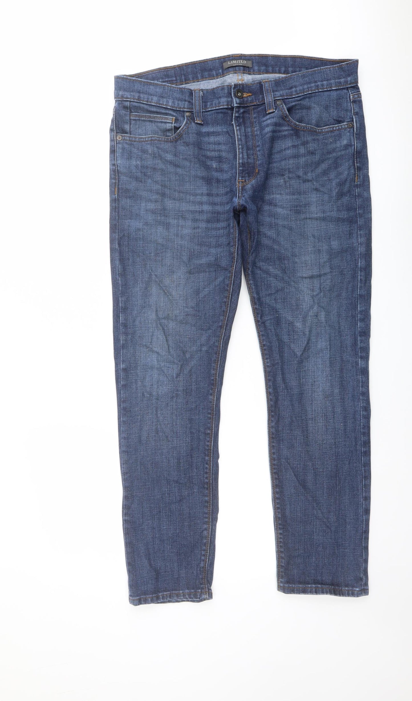Marks and Spencer Mens Blue Cotton Straight Jeans Size 34 in L29 in Regular Button